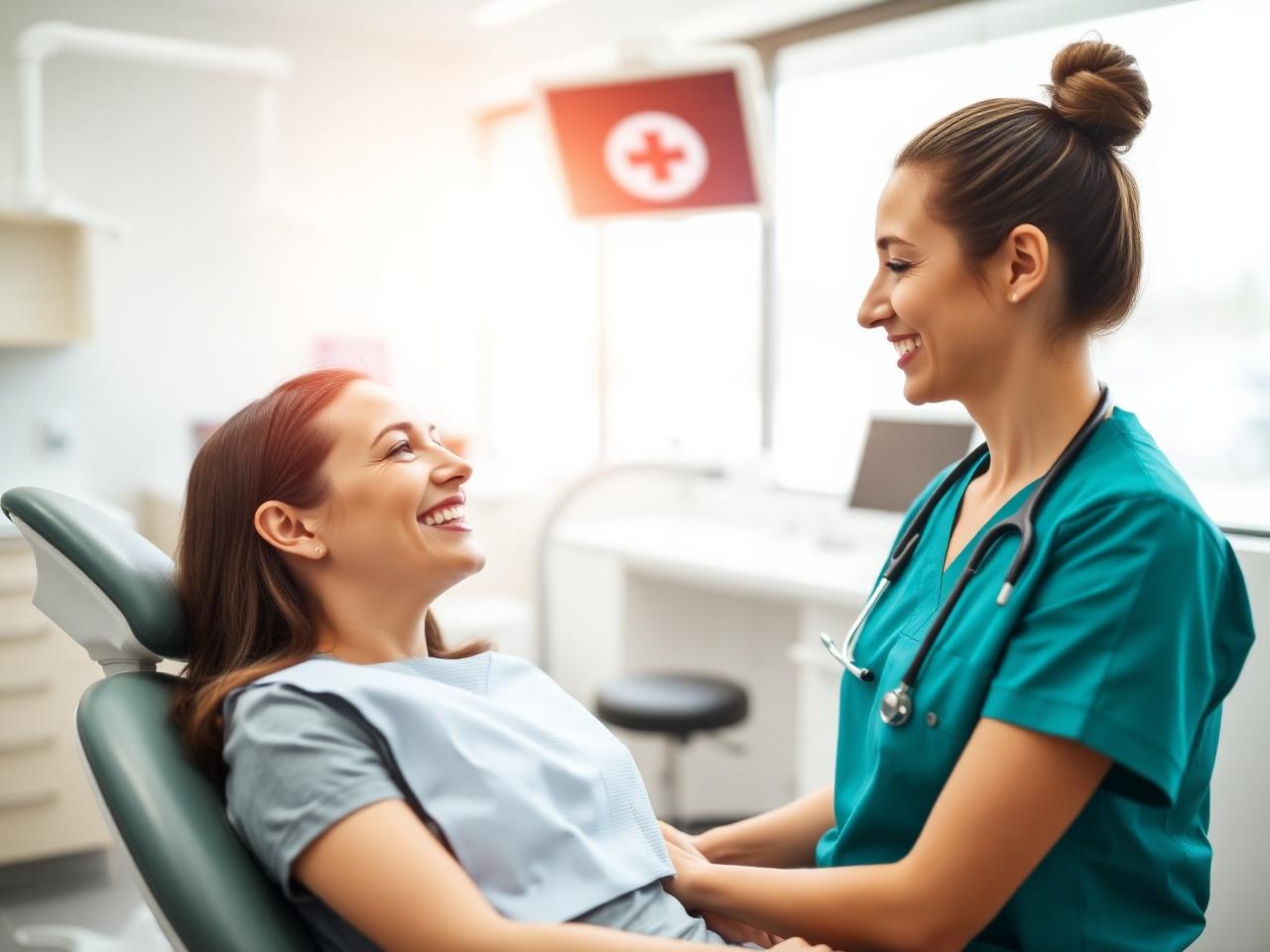 Dentista atendendo paciente sorrindo